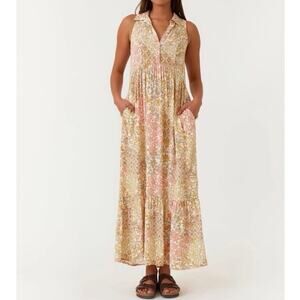 Lovestitch Floral Maxi Dress Sleeveless Size Small Button and Collared